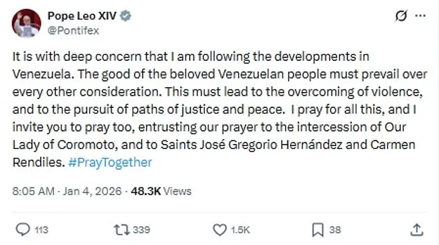 Pope Calls for Peace in Venezuela as U.S. Celebrates Maduro's Capture