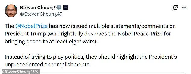 White House and Nobel Foundation Clash Over Trump's Symbolic Gesture with Venezuelan Laureate Machado