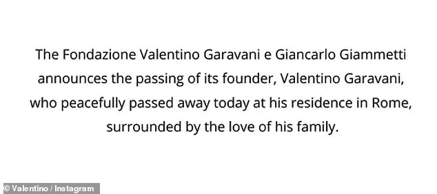 Fashion Industry Mourns the Loss of Iconic Designer Valentino Garavani