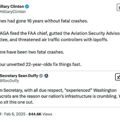 Transportation Secretary Sean Duffy Claps Back at Hillary Clinton Over DOGE's FAA Involvement