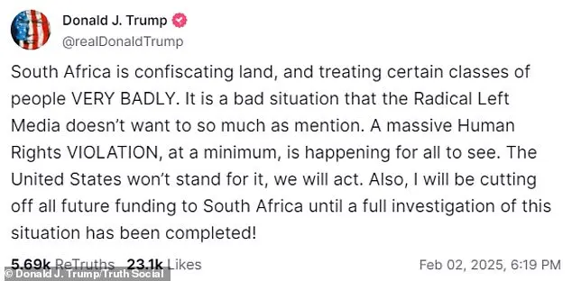 Trump threatens to cut funding to South Africa over land expropriation law