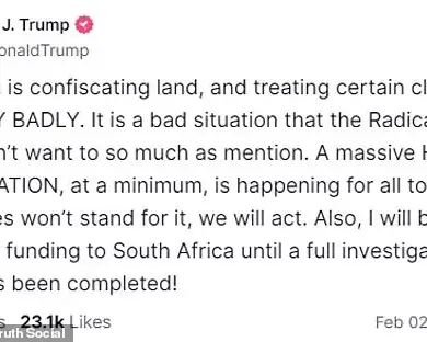 Trump threatens to cut funding to South Africa over land expropriation law