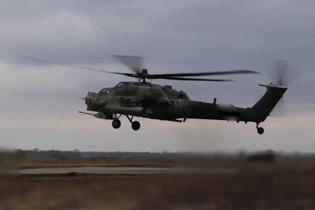 Mi-28NM Helicopter Executes Assault on Ukrainian Drone Command Post with Advanced Rockets